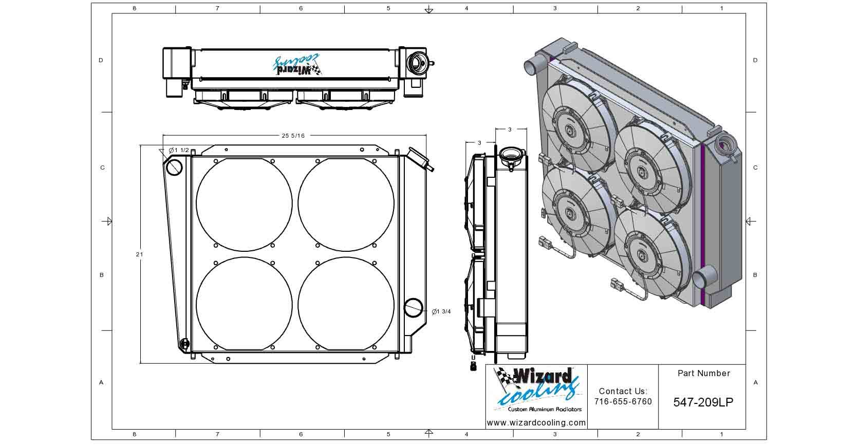 Wizard Cooling Inc #547-209LP 1966-1977 Ford Bronco Aluminum Radiator (w/  Quad LowProfile Fans) - WizardCooling.com