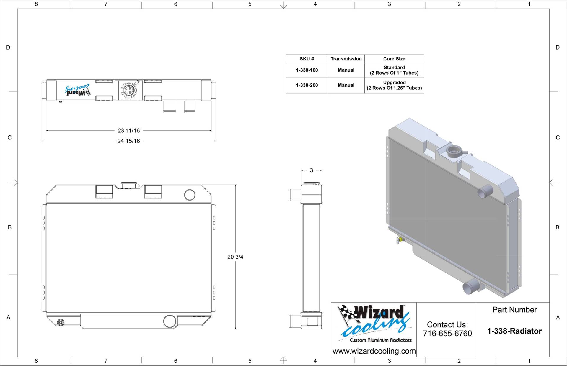 Wizard Cooling Inc #338-100 1967-1969 Ford Mustang (24 Wide Core) Aluminum  Radiator - WizardCooling.com