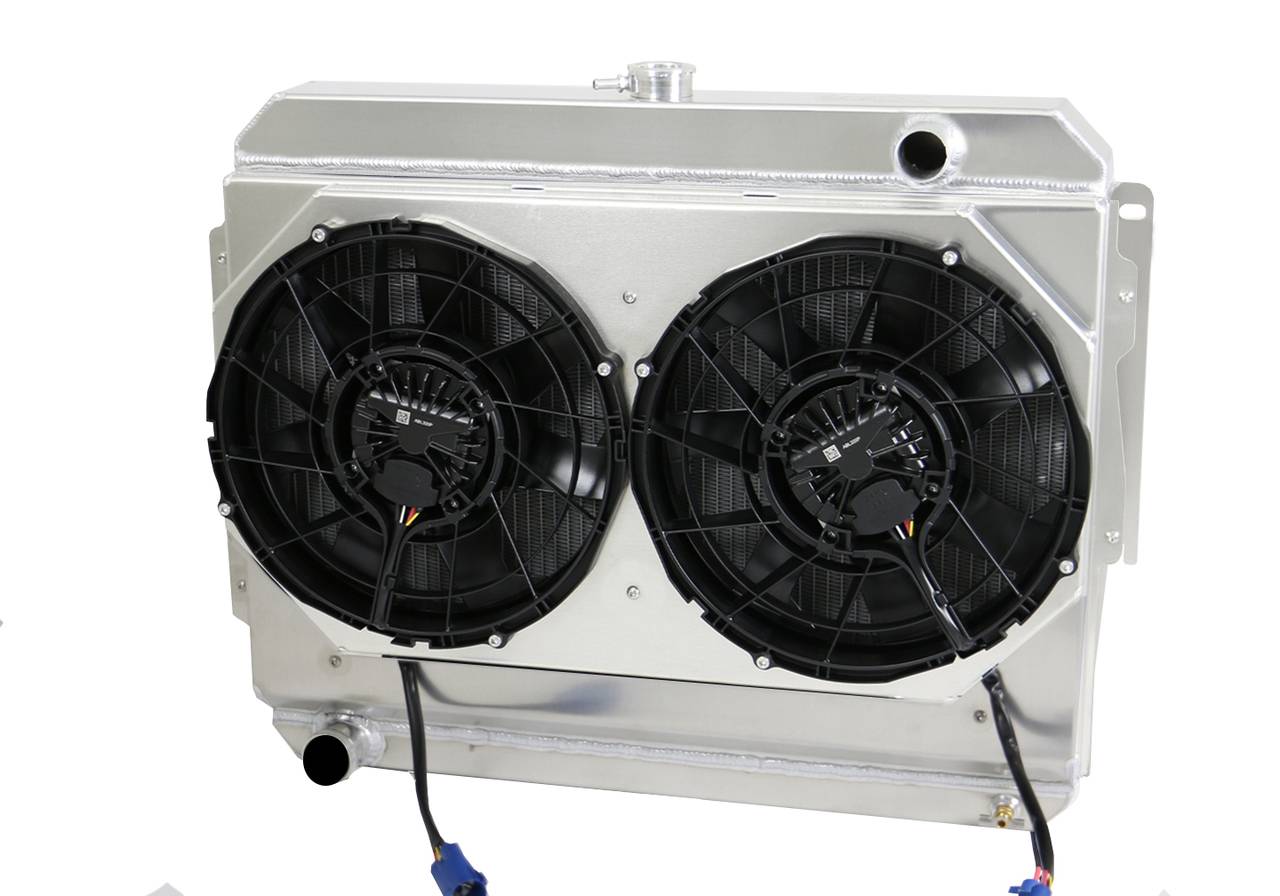 Wizard Cooling Inc - Wizard Cooling - 1966-1969 26" (B/B) Mopar Applications Aluminum Radiator (w/ BRUSHLESS FAN PACKAGE) - 1640-102BL