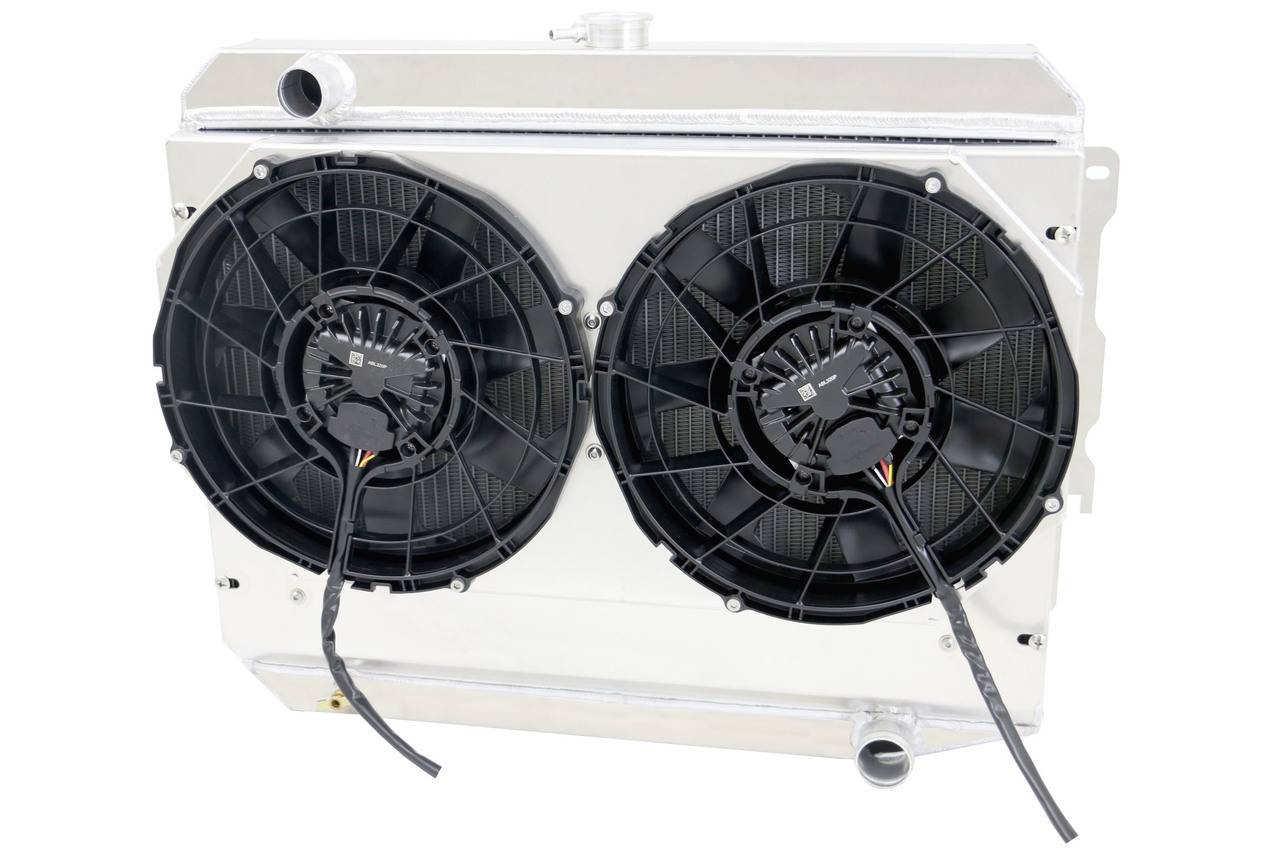 Wizard Cooling Inc - Wizard Cooling - 1970-1973 26" S/B Mopar Applications Aluminum Radiator (w/ Brushless Fan and Shroud) - 374-102BL
