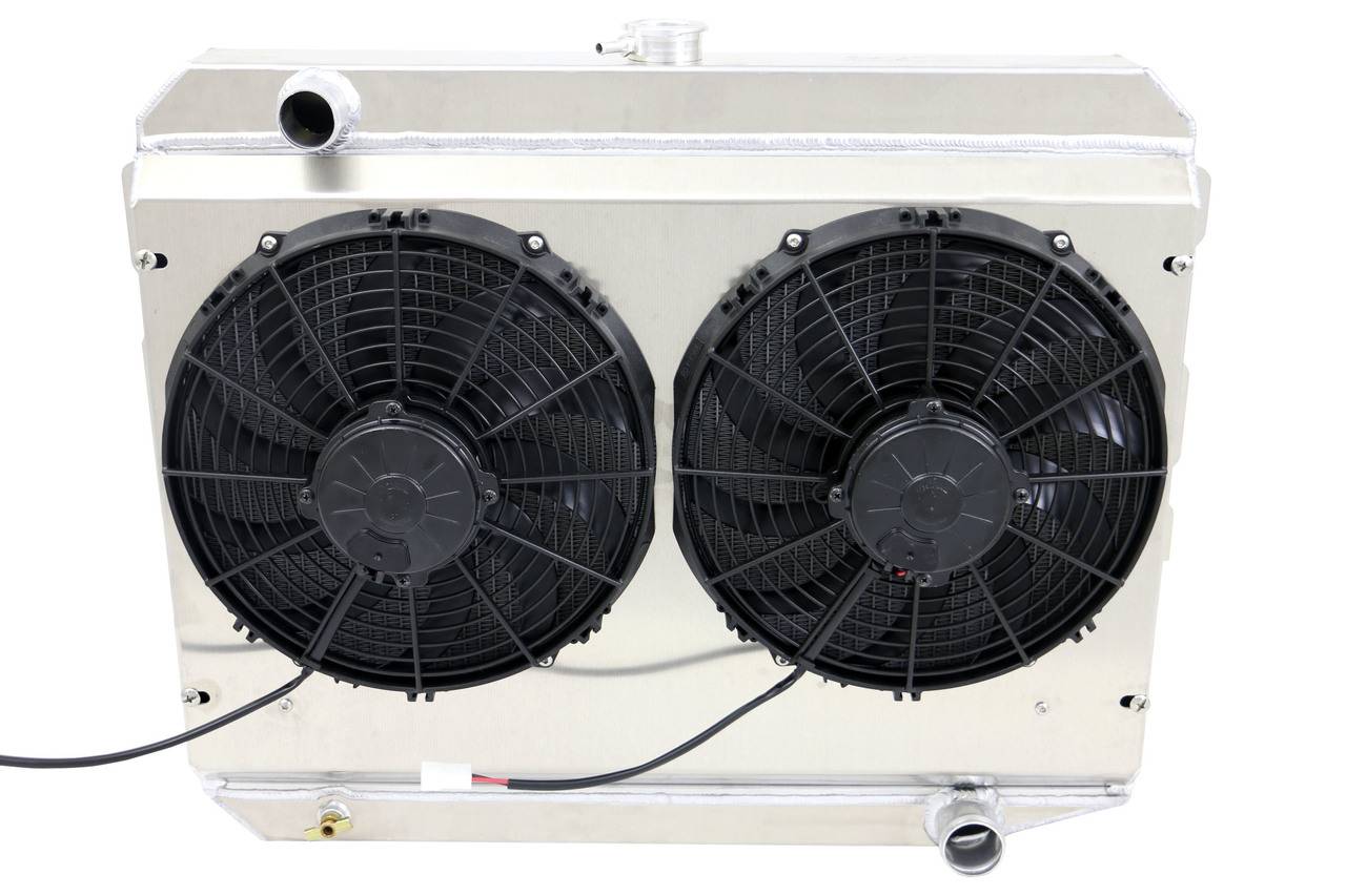 Wizard Cooling Inc - Wizard Cooling - 1970-1973 26" S/B Mopar Applications Aluminum Radiator (w/ MEDIUM PROFILE Fan and Shroud) - 374-102MD