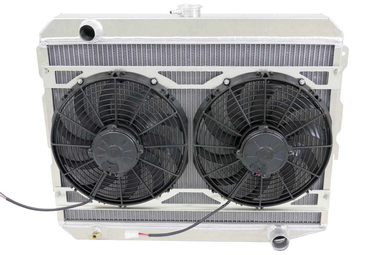 Wizard Cooling Inc - Wizard Cooling - 1970-1973 26" S/B Mopar Applications Aluminum Radiator (w/ MEDIUM PROFILE Fan and Bracket) - 374-103MD