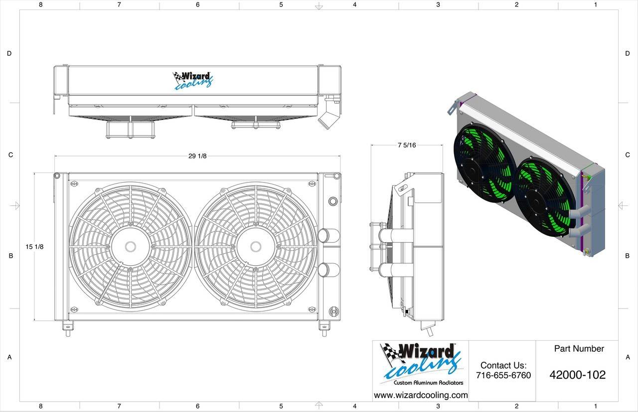 Wizard Cooling Inc - Wizard Cooling - 1971-1989 De Tomaso Pantera Aluminum Radiator (With Standard Brush Style Fan Package) - 42000-202HP