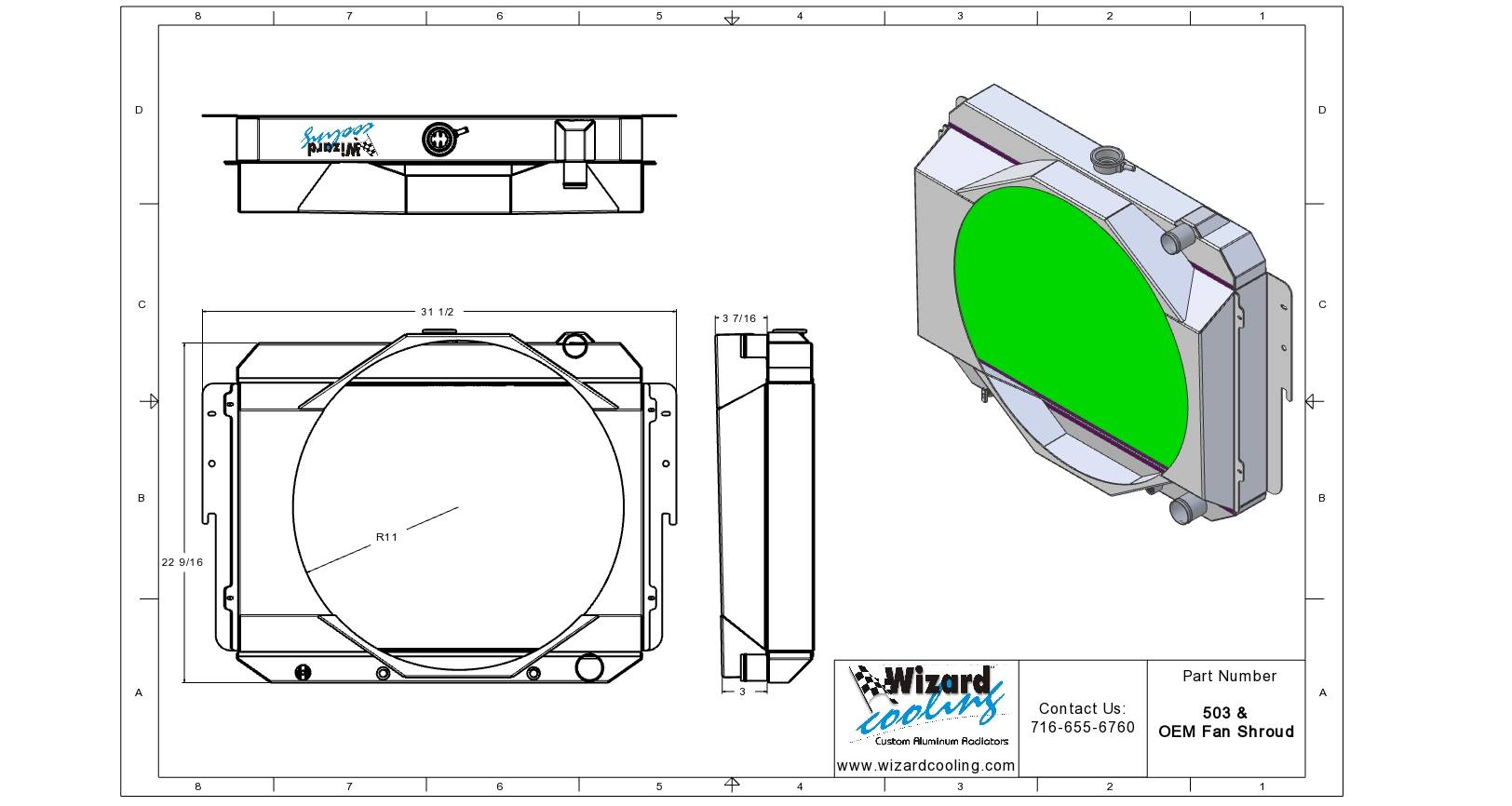 Wizard Cooling Inc - Wizard Cooling - 1973-1976 26" Mopar Applications (503) Aluminum Radiator (With OEM Shroud) - 503-105