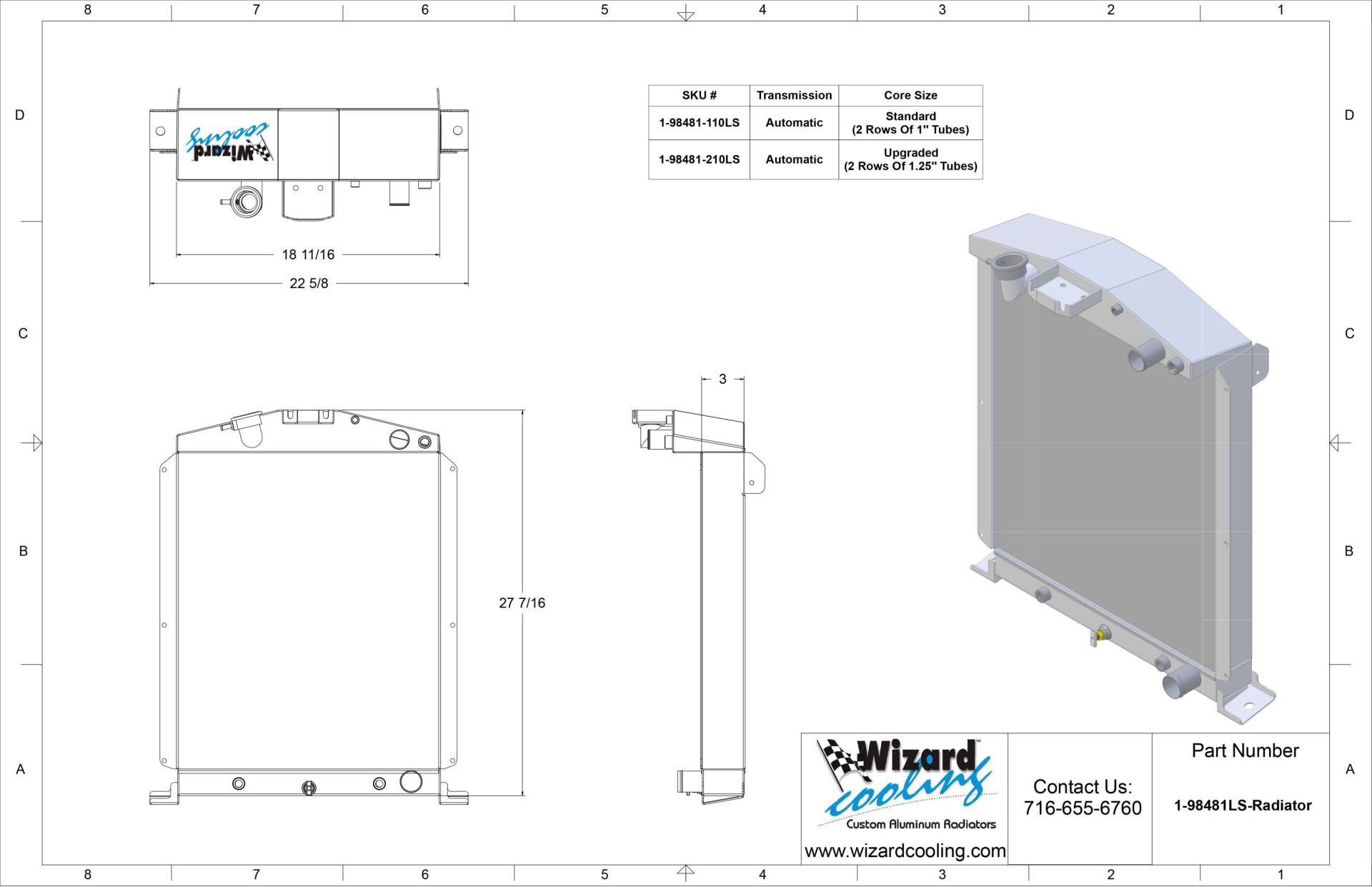 Wizard Cooling Inc - Wizard Cooling - 1938-1939 Ford Trucks (LS Swap) Aluminum Radiator - 98481-110LS