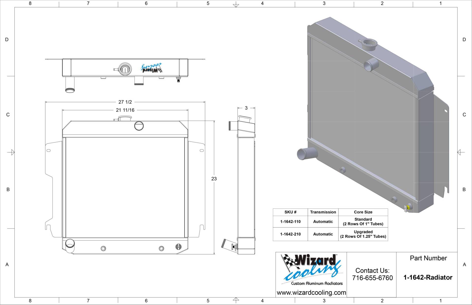 Wizard Cooling Inc #1642-210 1963 Dodge 880 Aluminum Radiator