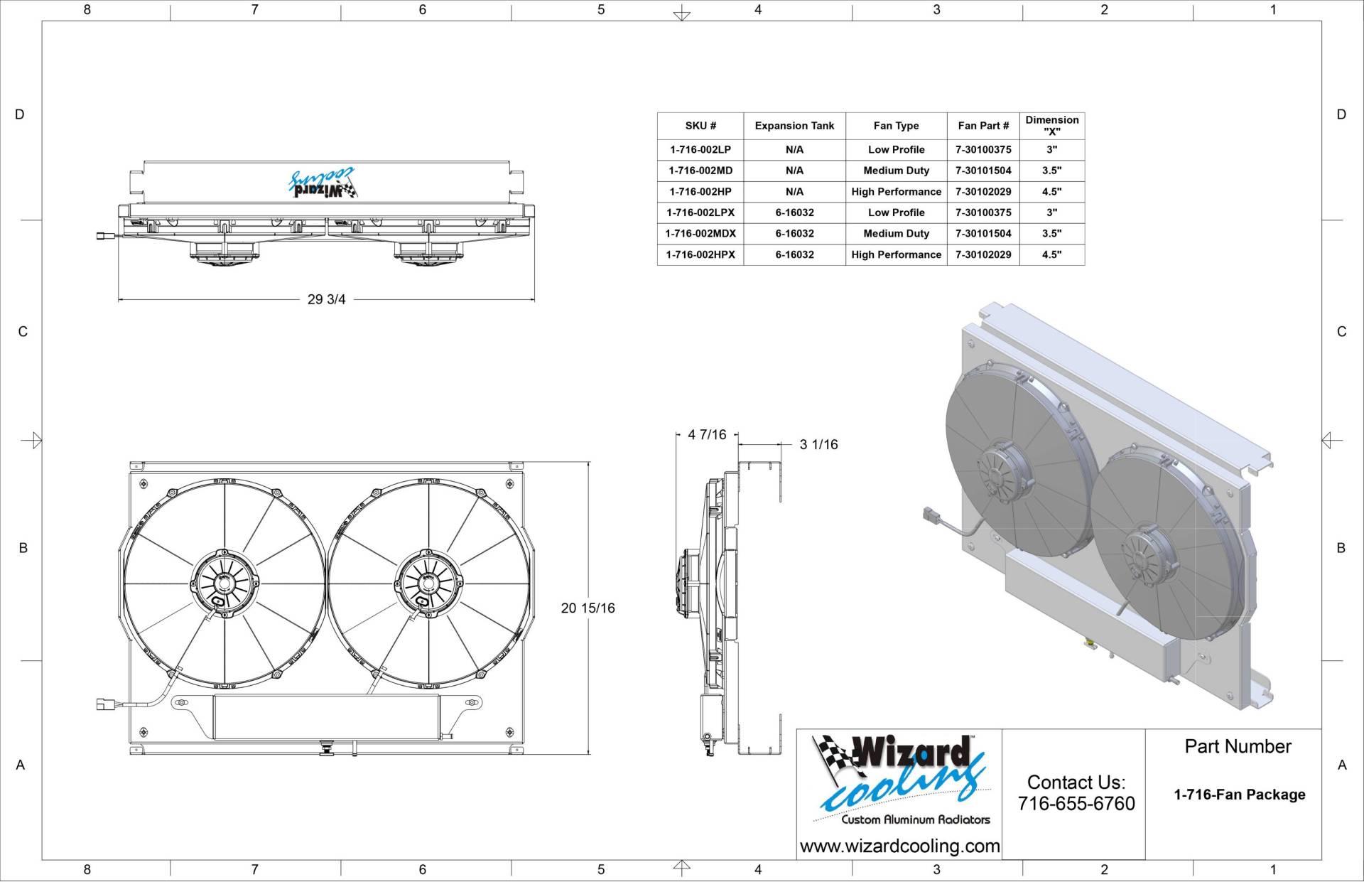 Wizard Cooling Inc - 1973-1993 Chevrolet Trucks (PADDLE BLADE FANS & SHROUD) - 716-002PD225