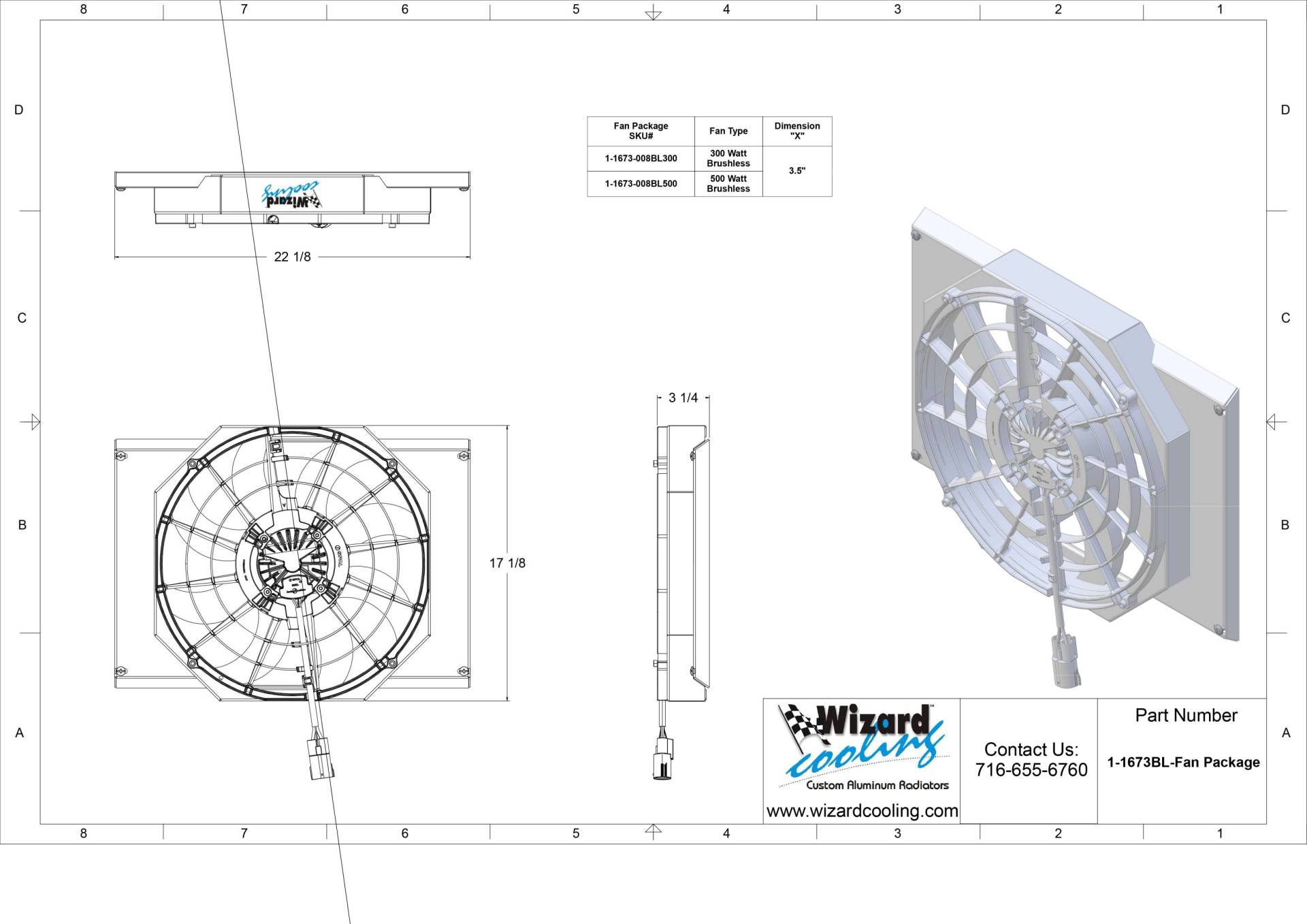 Wizard Cooling Inc - 1962-1967 Chevrolet Nova / Chevy II (SHROUD w/ BRUSHLESS FAN) - 1673-008BL300