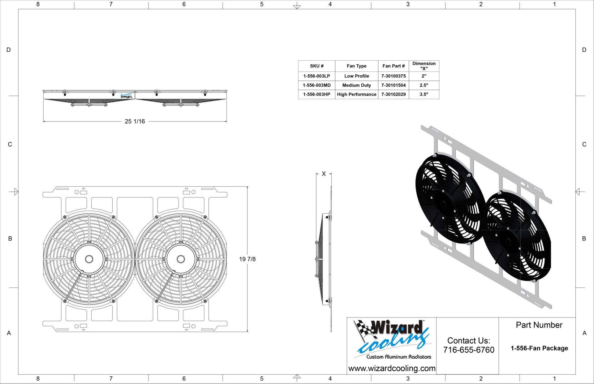 Wizard Cooling Inc - 1980-1993 Ford Mustang (BRACKET w/ HIGH PERFORMANCE FANS) - 556-003HP