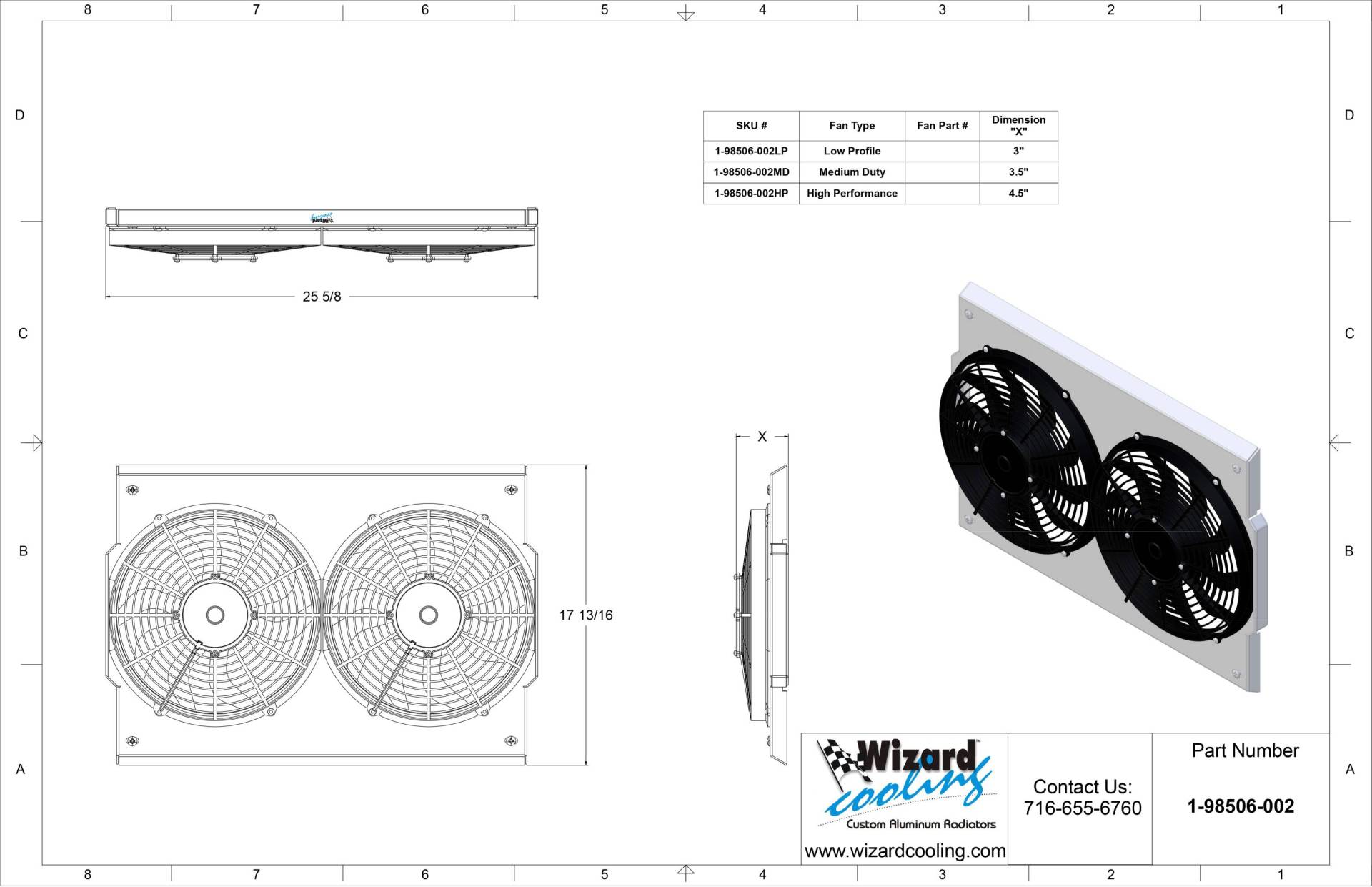 Wizard Cooling Inc - 1957-1959 Ford Ranchero (SHROUD w/ MEDIUM DUTY FANS) - 98506-002MD