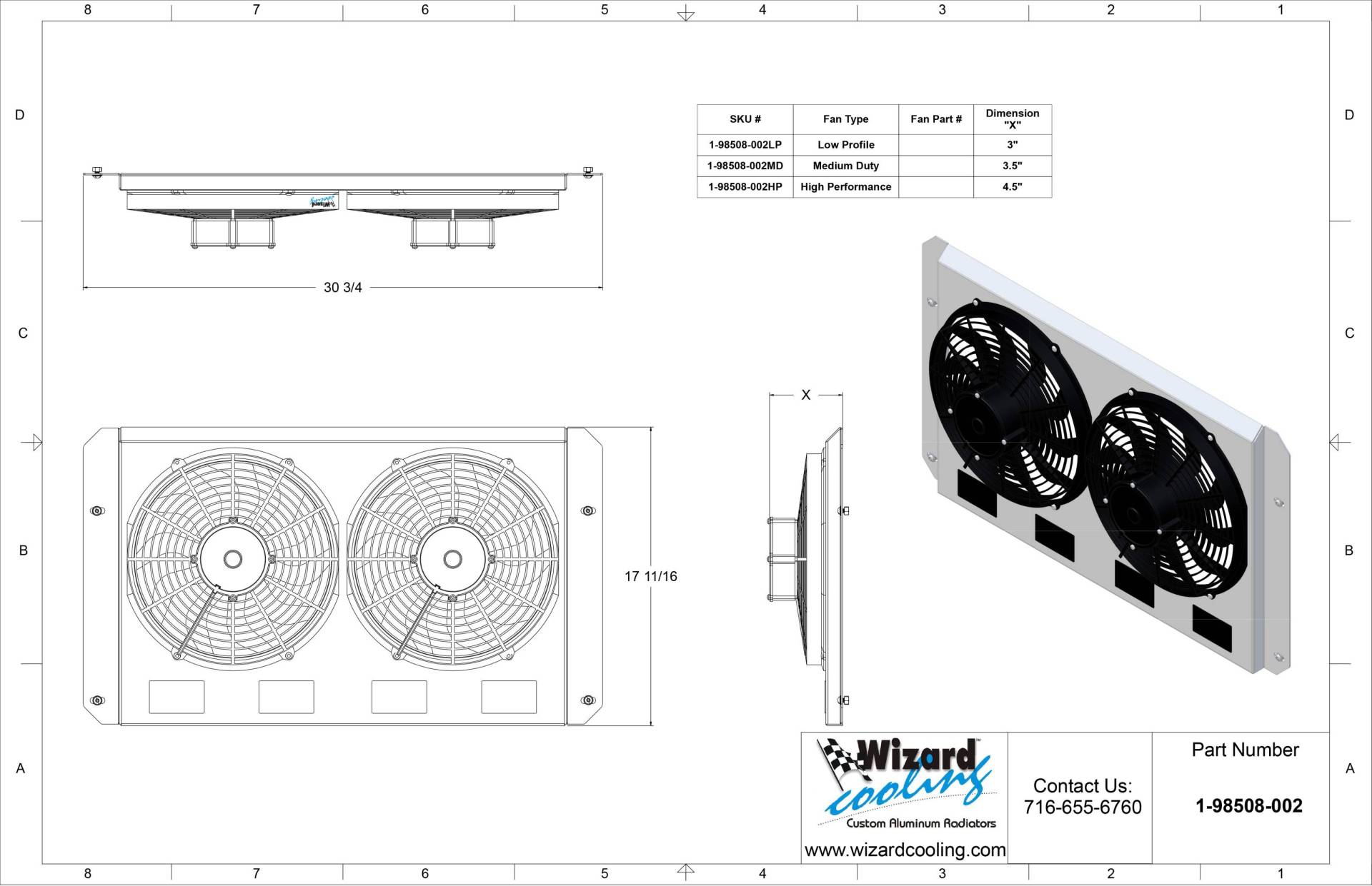 Wizard Cooling Inc - 1961-1964 Ford Truck (SHROUD w/ MEDIUM DUTY FANS) - 98508-002MD