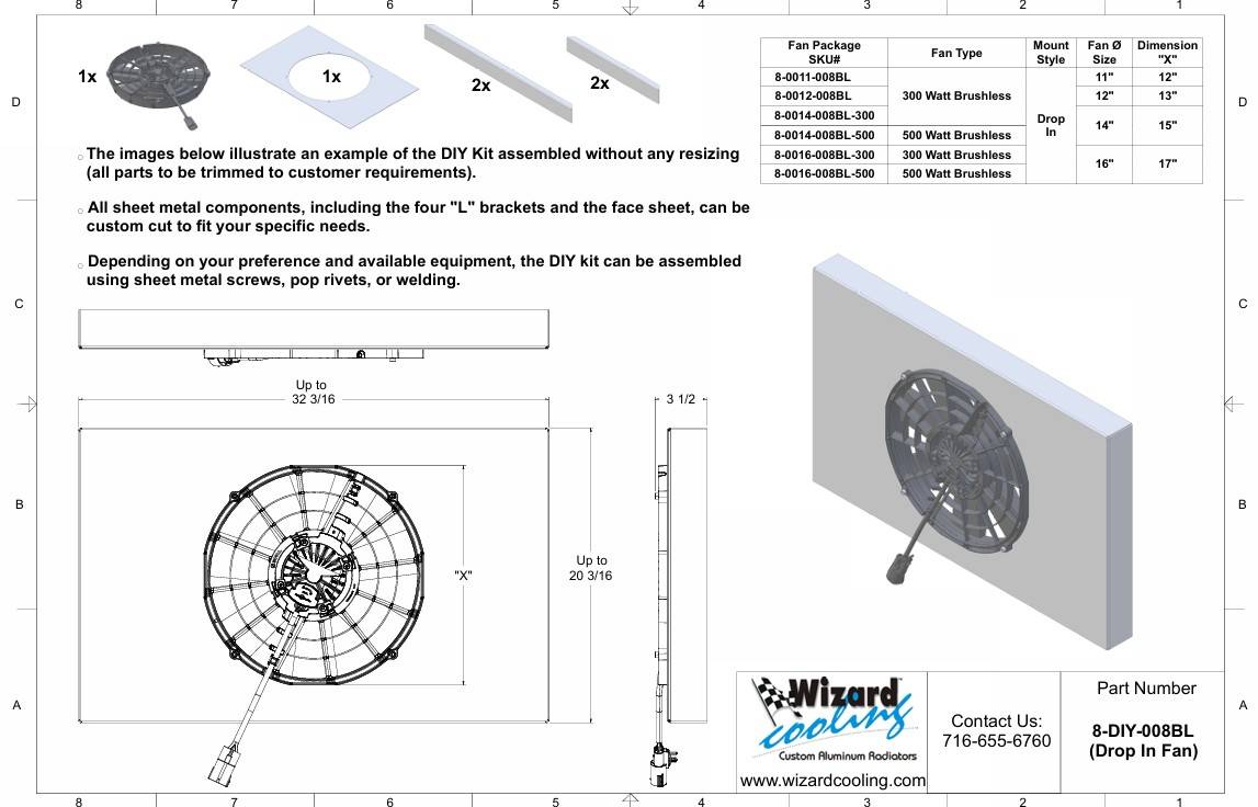 Wizard Cooling #8-0016-008BL-500 16