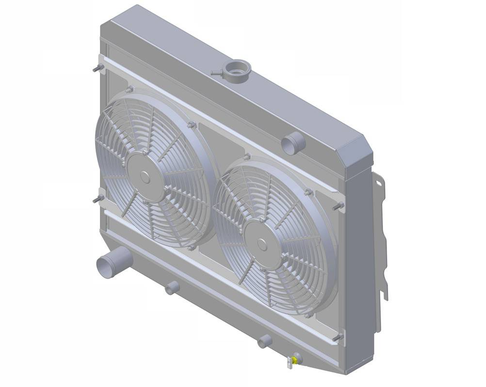 Wizard Cooling Inc - 1970-73 26" B/B Mopar Applications Aluminum Radiator (w/ Standard Brush Style Fans) - 375-213MD