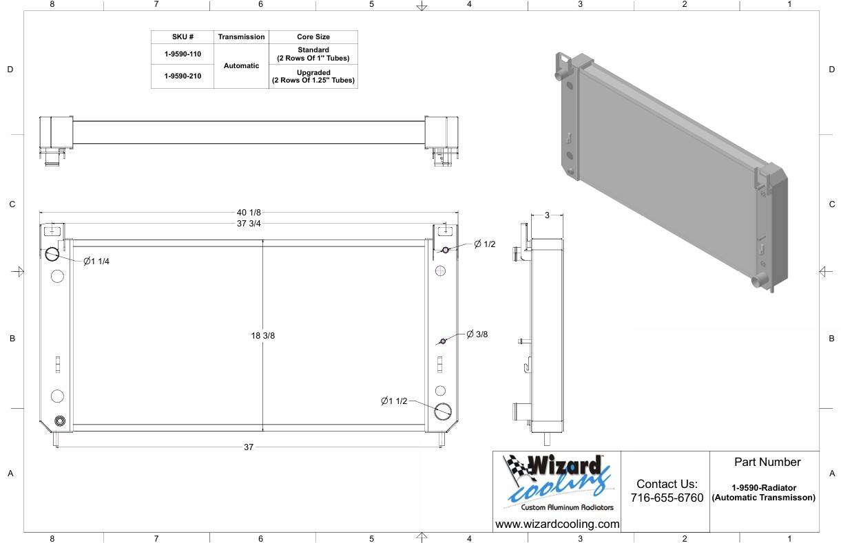 Wizard Cooling Inc - Wizard Cooling - 2001-2014 Various GM Applications Aluminum Radiator - 9590-210