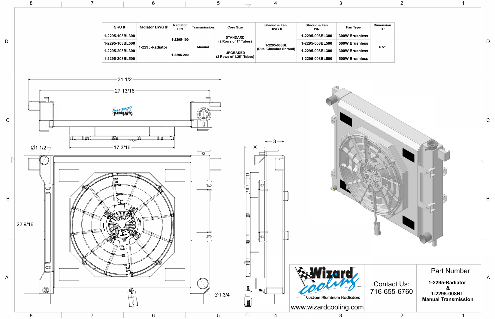 Wizard Cooling Inc #2295-108BL 1997-1999 DODGE Dakota/ Durango (W